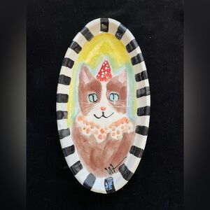 Handmade Ceramic Serving Tray” Cat “ Design 11”x6” Original Design